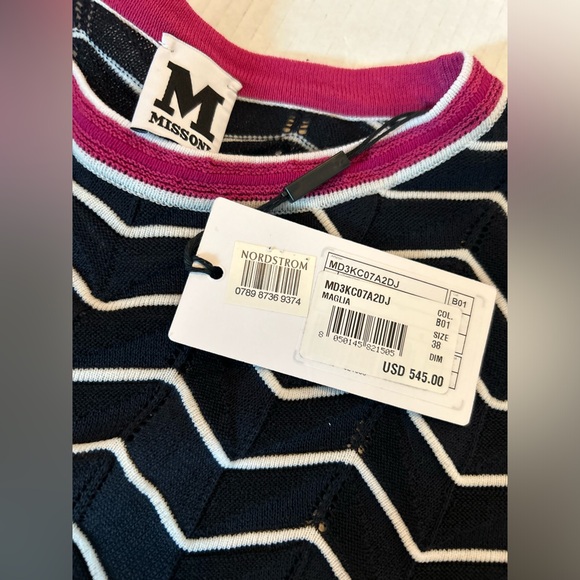 Missoni Maglia Crewneck Chevron Striped Tunic Top Size XS NWT Black Pink - Picture 4 of 5